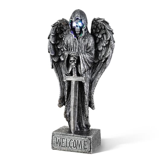 Glitzhome® 12" Halloween Lighted Resin Grim Reaper Table Decor with Timer